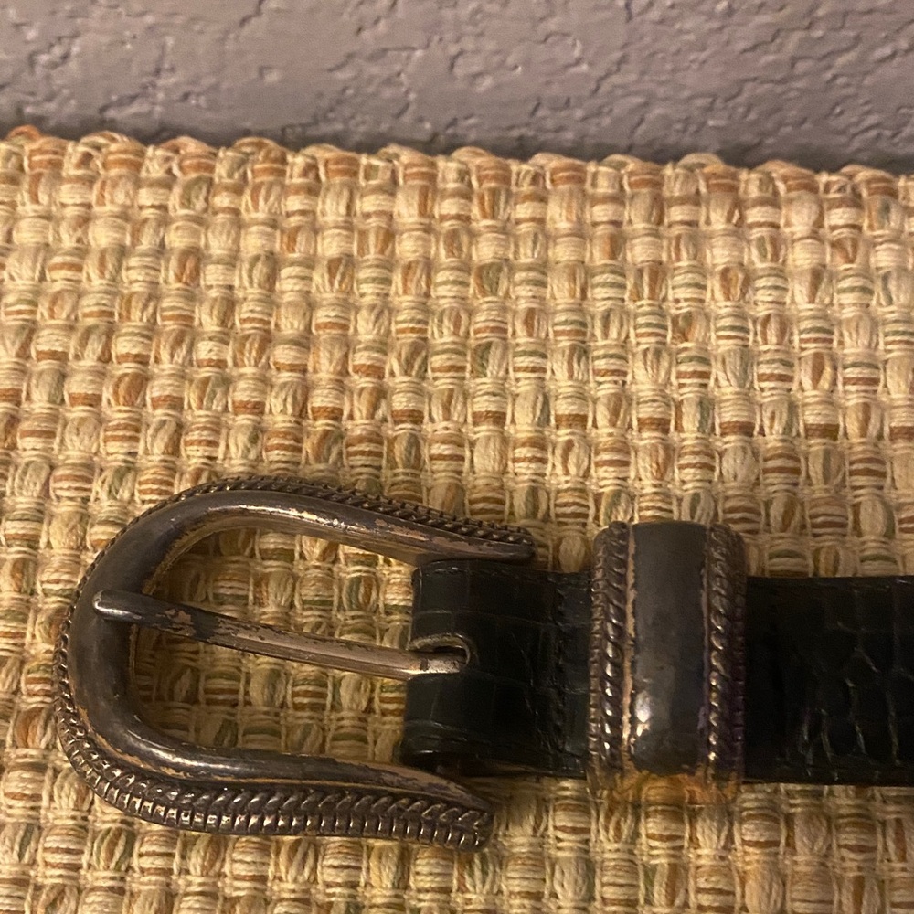Men's Black Leather Belt with Silver Buckle